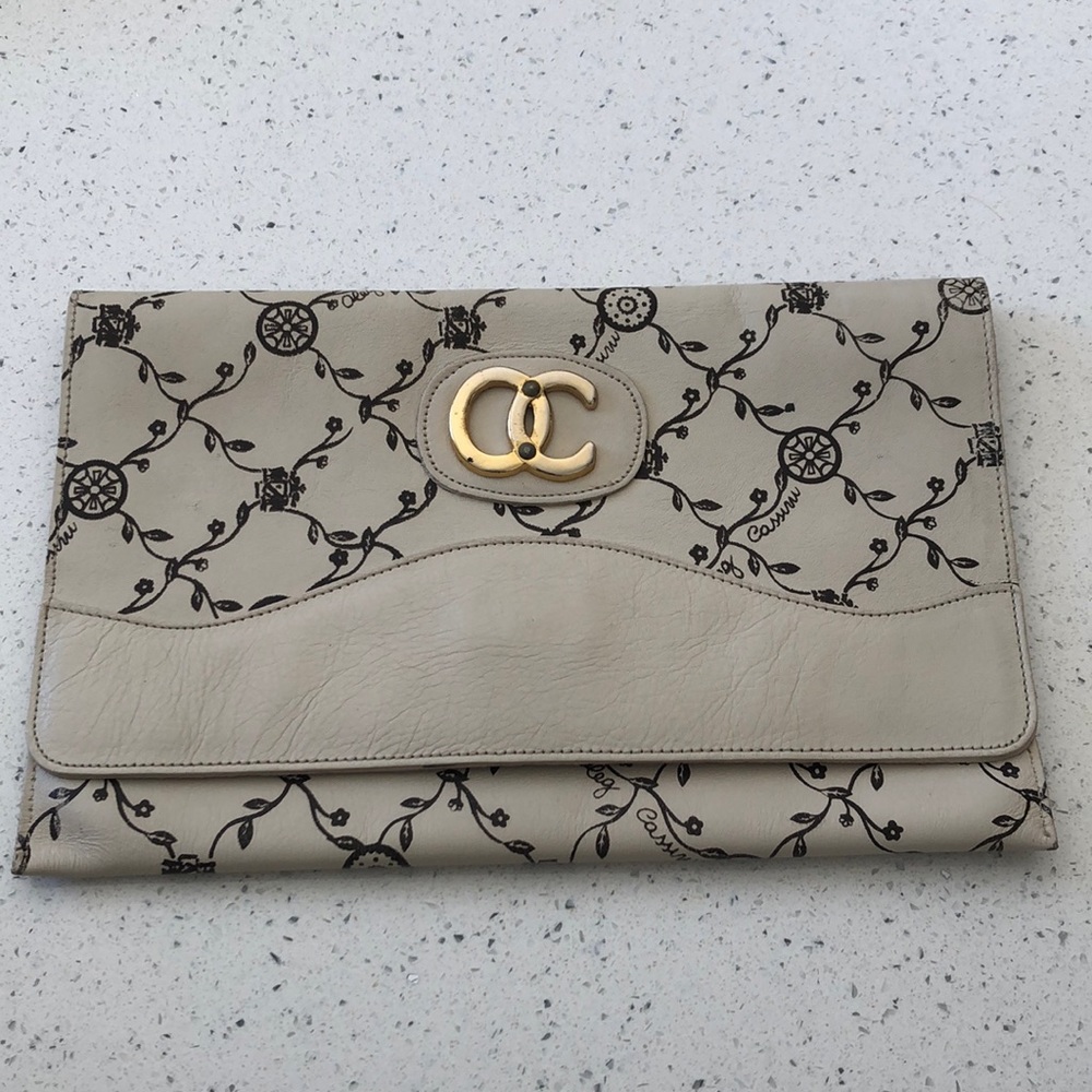 Vintage Oleg Cassini leather monogram envelope clutch